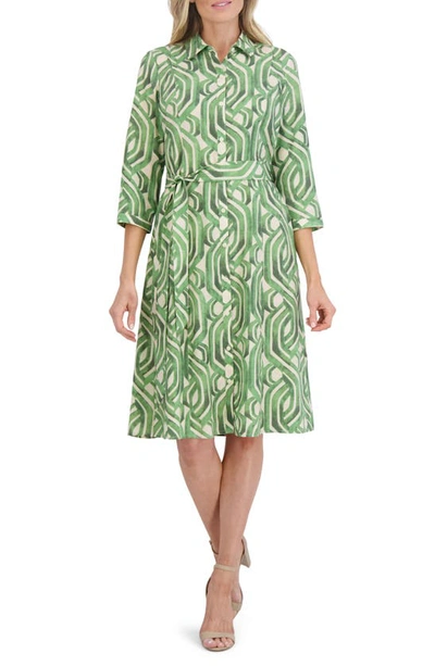 FOXCROFT FIONA WATERCOLOR PRINT BELTED SHIRTDRESS