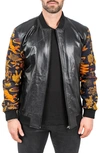 Maceoo Skull Sleeve Leather Bomber Jacket In Black