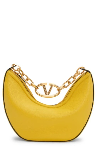 Valentino Garavani Women's Small Vlogo Moon Hobo Bag In Leather With Chain In Cedar Yellow