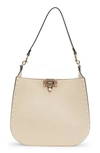 Valentino Garavani Small Rockstud Leather Hobo Bag In 098 Ivory