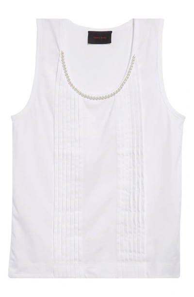 Simone Rocha White Pleated Tank Top In White/pearl