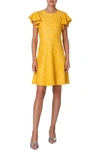 AKRIS PUNTO RUFFLE SLEEVE SILK TWEED DRESS