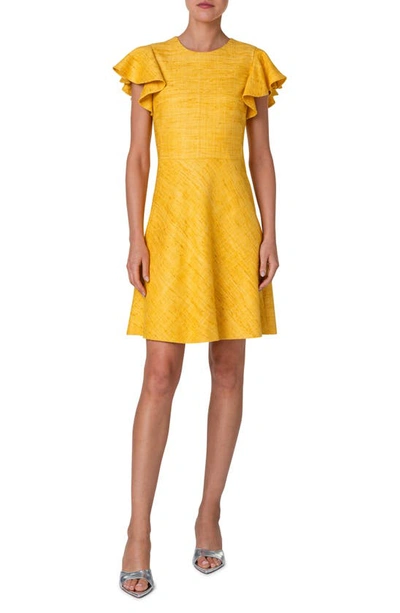 Akris Punto Ruffle-sleeve Raw Indian Silk A-line Dress In Sun