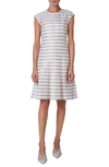 Akris Punto Metallic Kodak Stripe Jacquard Linen-blend Cap-sleeve Dress In Flax-cream