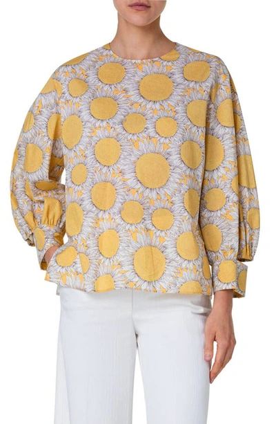 Akris Punto Hello Sunshine-print Puff-sleeve Cotton Batiste Blouse In Sun-multicolor