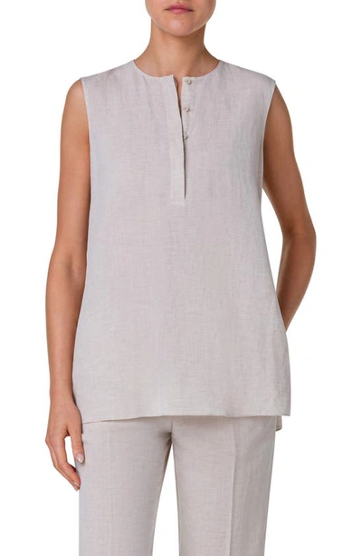 Akris Punto Microstripe Tela Linen Tunic Blouse In Flax