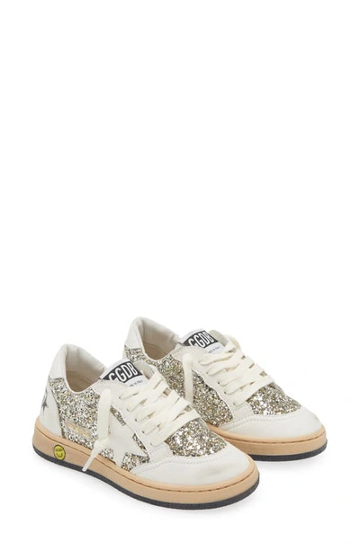 Golden Goose Kids' Ball Star Leather And Glitter Trainers In White