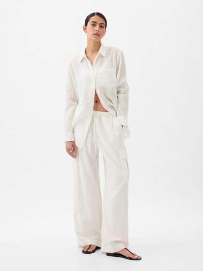 Gap Linen-cotton Pull-on Cargo Pants In Off White