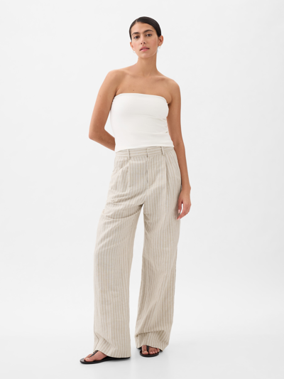 Gap High Rise Linen-cotton Pleated Trousers In Khaki Stripe