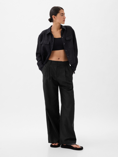 Gap High Rise Linen-cotton Pleated Trousers In Black