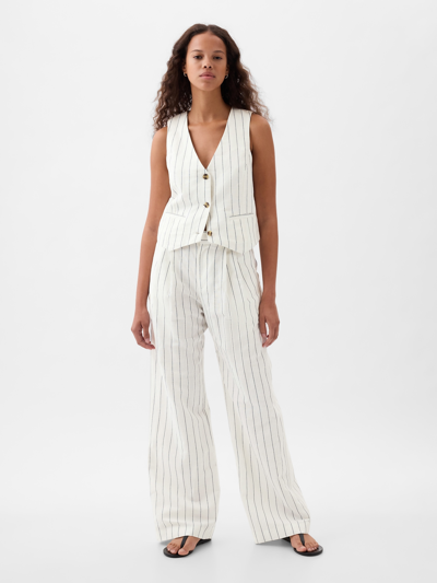 Gap High Rise Linen-cotton Pleated Trousers In White Navy Stripe