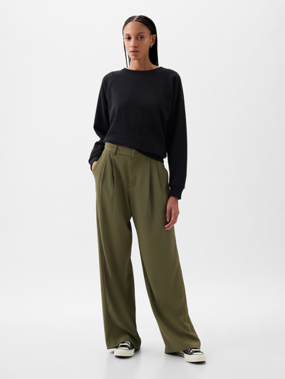 Gap 365 High Rise Pleated Trousers In Olive Night Green