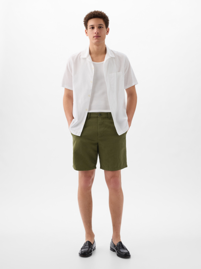 Gap 8" Linen-cotton Shorts In Army Jacket Green