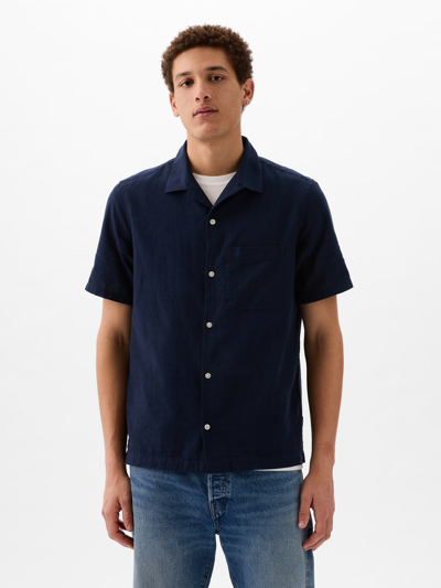 Gap Linen-cotton Shirt In Blue