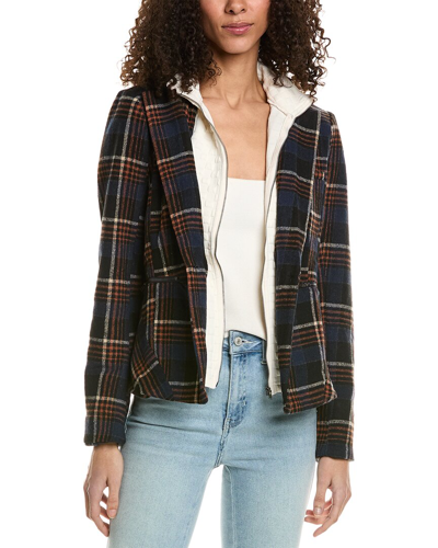Fate Embossed Knit Insert Plaid Blazer In Blue