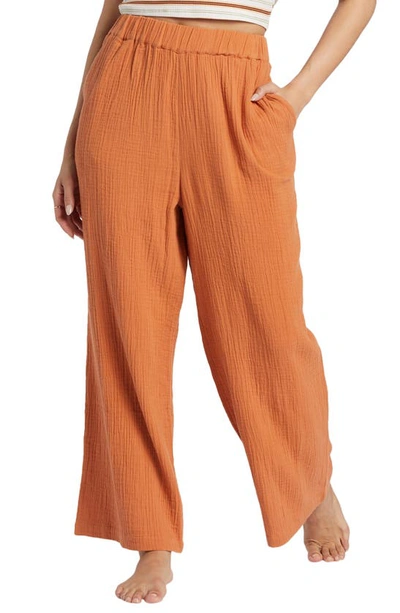 Billabong Follow Me 2 Wide Leg Cotton Gauze Trousers In Toffee