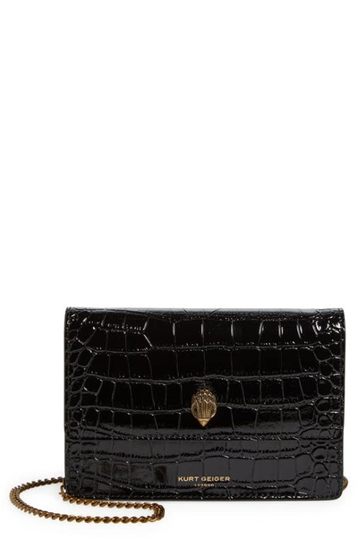 Kurt Geiger Extra Mini Shoreditch Leather Clutch Bag In Black Croc Embossed