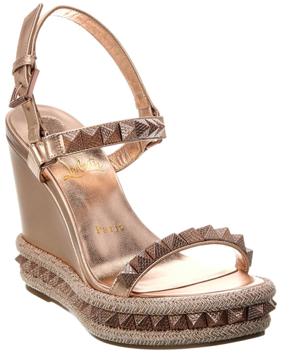 Christian Louboutin Pyraclou Metallic Spike Wedge Sandals In Beige