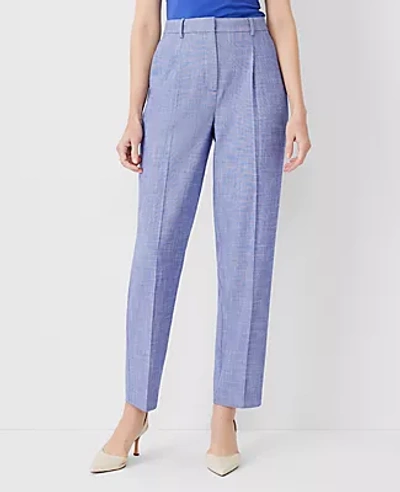 Ann Taylor The High Rise Pleated Taper Pant In Crosshatch In Azurine Blue