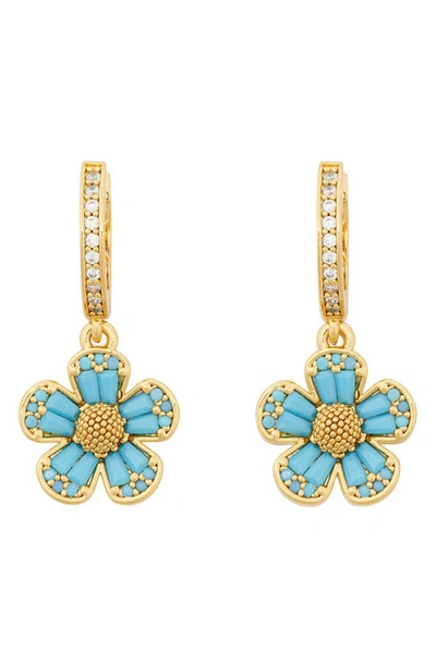 Kate Spade Fleurette Cubic Zirconia Huggie Drop Earrings In Blue/gold/crystal