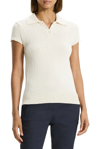 Theory Cap-sleeve Cotton And Merino Wool Polo Top In Off White