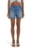 Versace Logo-patch Cotton Shorts In Medium Blue