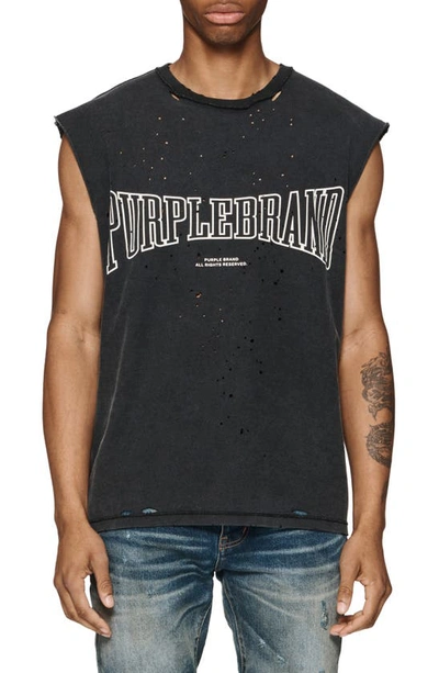 Purple Brand Distressed Sleeveless Graphic T-shirt In Black