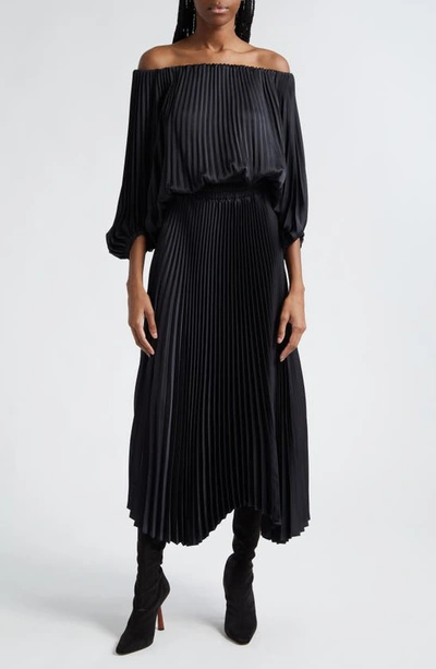 A.L.C SIENNA PLEATED OFF THE SHOULDER MAXI DRESS
