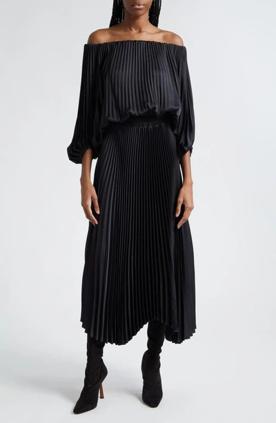 A.l.c . Sienna Pleated Off The Shoulder Maxi Dress In Black