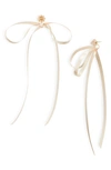 Simone Rocha Ribbon Bow Drop Earrings In Beige/ Rose