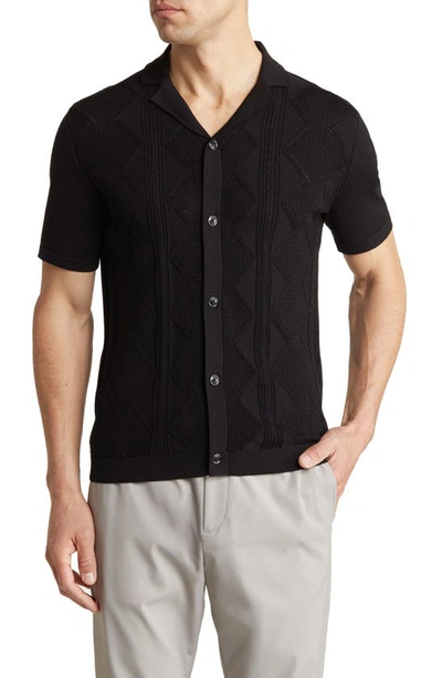 Reiss Caspa Mercerized Cotton Button Down Camp Shirt In Black