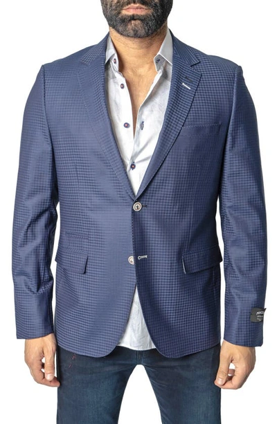 Maceoo Socrates Check Stretch Wool Blend Blazer In Blue