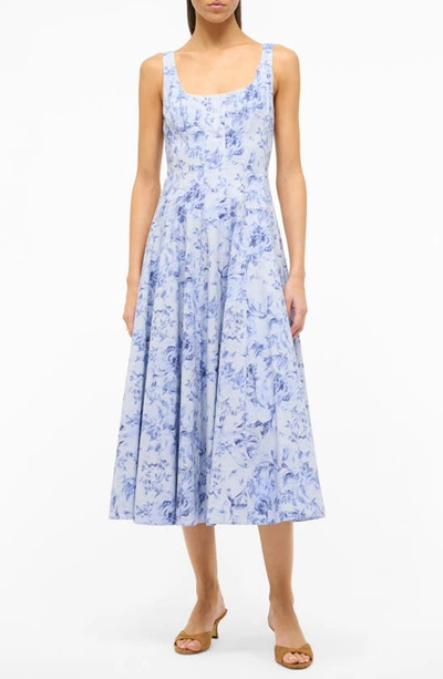 Staud Wells Square Neck Dress In Periwinkle