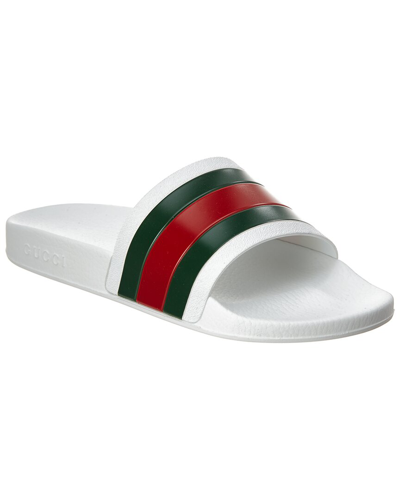 Gucci Web Rubber Slide Sandal In White