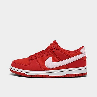 Nike Girls' Big Kids' Dunk Low Casual Shoes In Fire Red/light Crimson/white/pink Foam