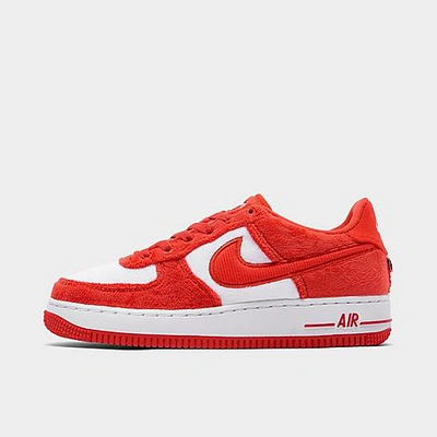 Nike Girls' Big Kids' Air Force 1 Low Casual Shoes In Fire Red/light Crimson/white/pink Crimson