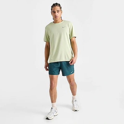 Nike Men's Dri-fit Uv Miler Short-sleeve Running Top In Sea Glass/olive Aura/heather/reflective Silver