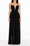 Dress The Population Eleanor Illusion Neck Gown In Black