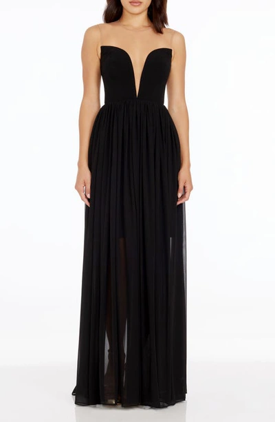 Dress The Population Eleanor Illusion Neck Gown In Black