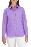 Foxcroft Olivia Hidden Placket Linen Blend Top In Amethyst