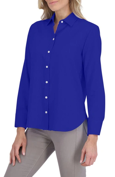 Foxcroft Meghan Linen Blend Button-up Shirt In Royal Blue