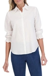 FOXCROFT FOXCROFT OLIVIA HIDDEN PLACKET LINEN BLEND TOP