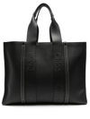 Chloé Woody Large Leather Tote Bag In Black