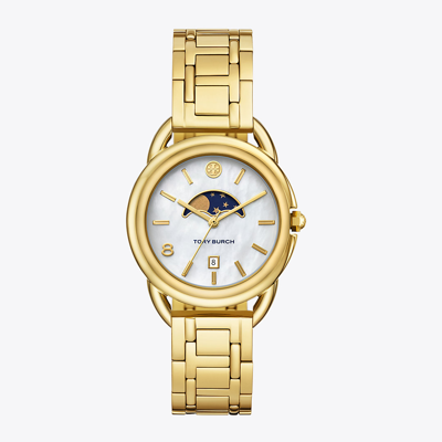 Tory Burch Miller Moon Watch, Gold-tone Stainless Steel In White Mop/gold