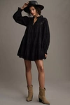 Maeve Long-sleeve Lace Mini Dress In Black