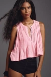 By Anthropologie Pleated Linen Tank Top In Pink