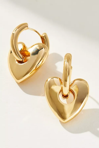 By Anthropologie Heart Charm Huggie Earrings In Gold