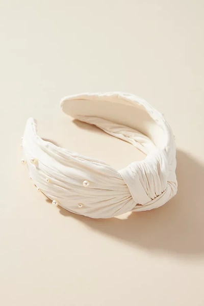 By Anthropologie Everly Pleated Pearl Knot Headband In White