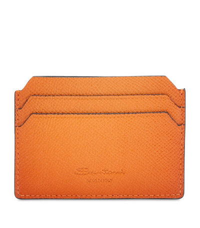 Santoni Leather Card Holder In Orange