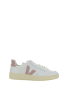 Veja V12 Mixed Leather Court Sneakers In Extra-white_babe